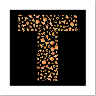 Letter T Initial Christmas Decorations Gingerbread Posters and Art